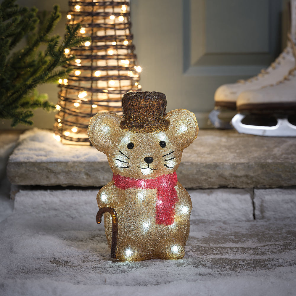 Merlin la Souris de Noël Lumineuse de 25 cm en Acrylique à LED