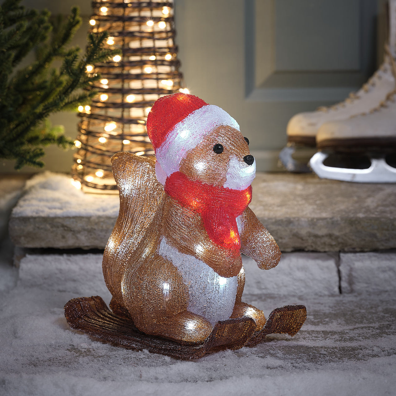 Écureuil Skieur Lumineux de 29 cm en Acrylique à LED