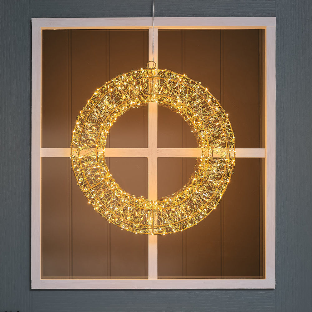 Couronne Lumineuse en Métal à Micro LED de 38 cm pour Extérieur avec Effet Scintillant