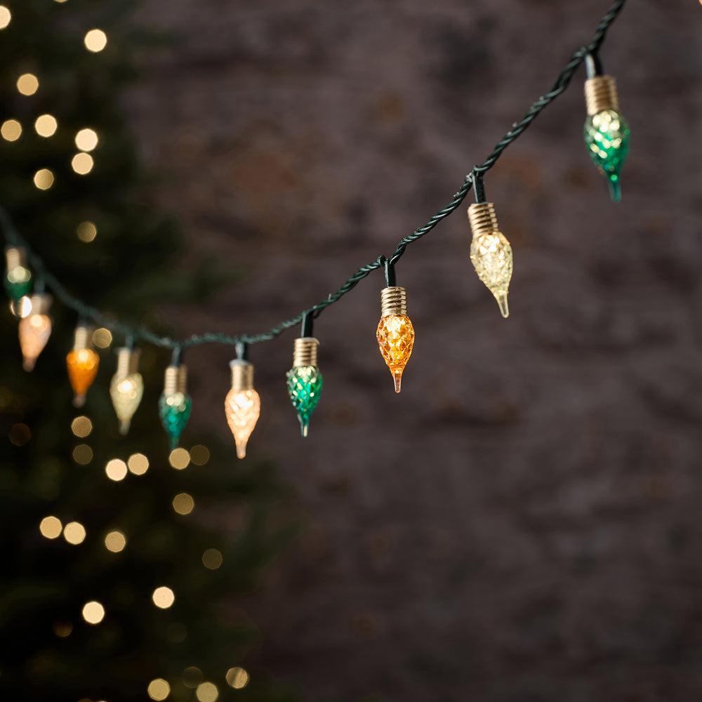 Guirlande Lumineuse Vintage Nuances de Vert et de Doré de 17,9 m à LED 8 Fonctions