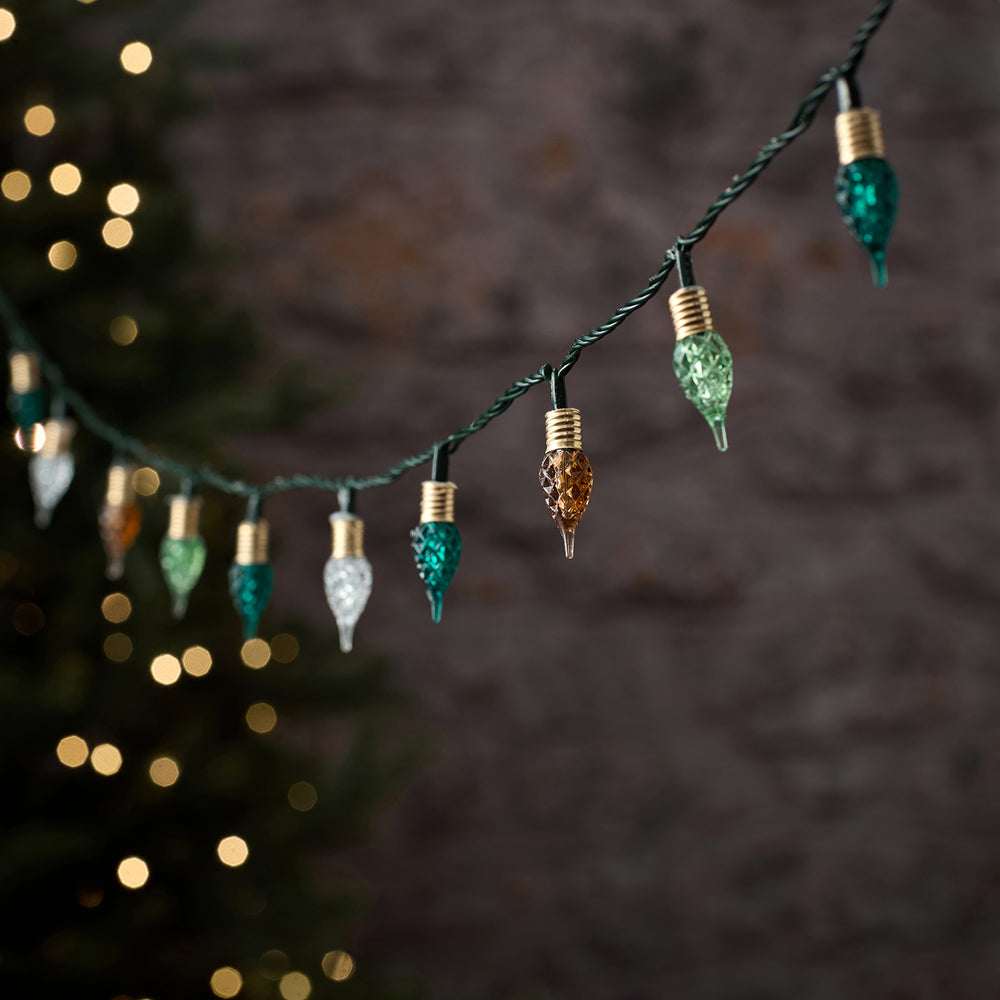 Guirlande Lumineuse Vintage Nuances de Vert et de Doré de 17,9 m à LED 8 Fonctions