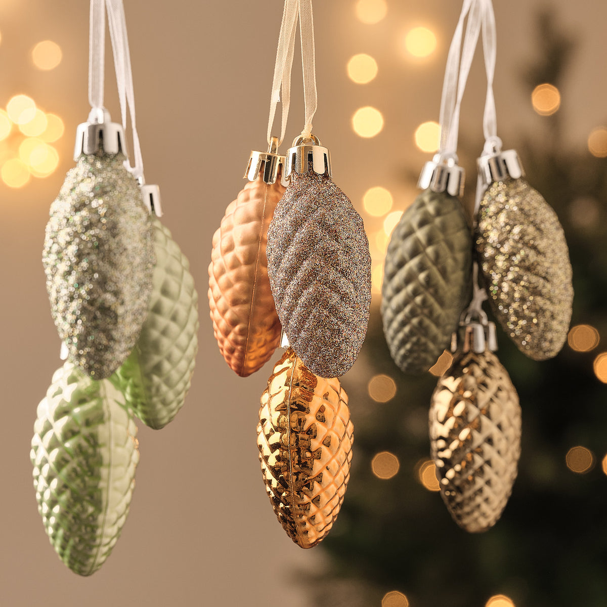 Lot de 3 Suspensions Pommes de Pin pour Sapin de Noël