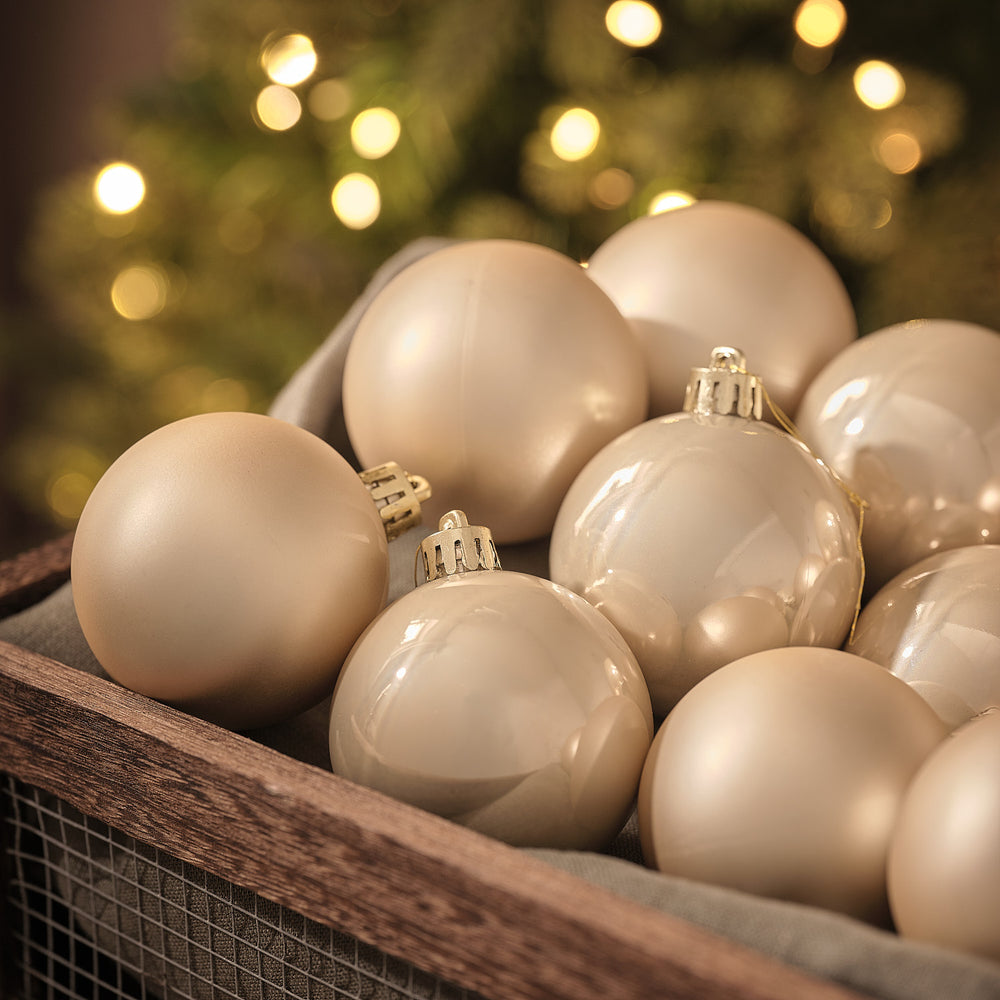 Lot de 12 Boules de Noël Doré Champagne de 6 cm