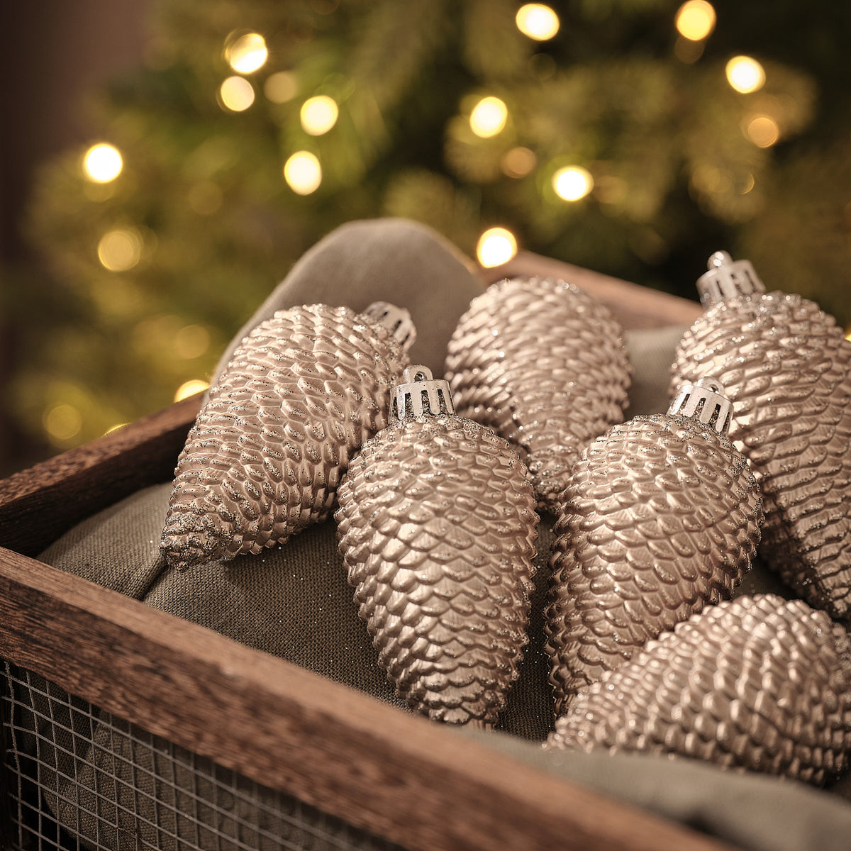Lot de 6 Pommes de Pin Bronze