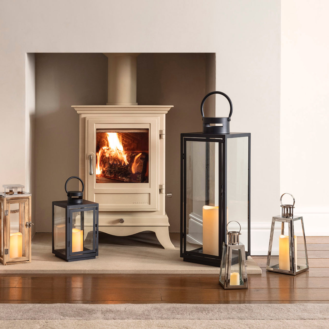 Lanterne Trapèze en Acier Inoxydable avec Bougie LED à Piles