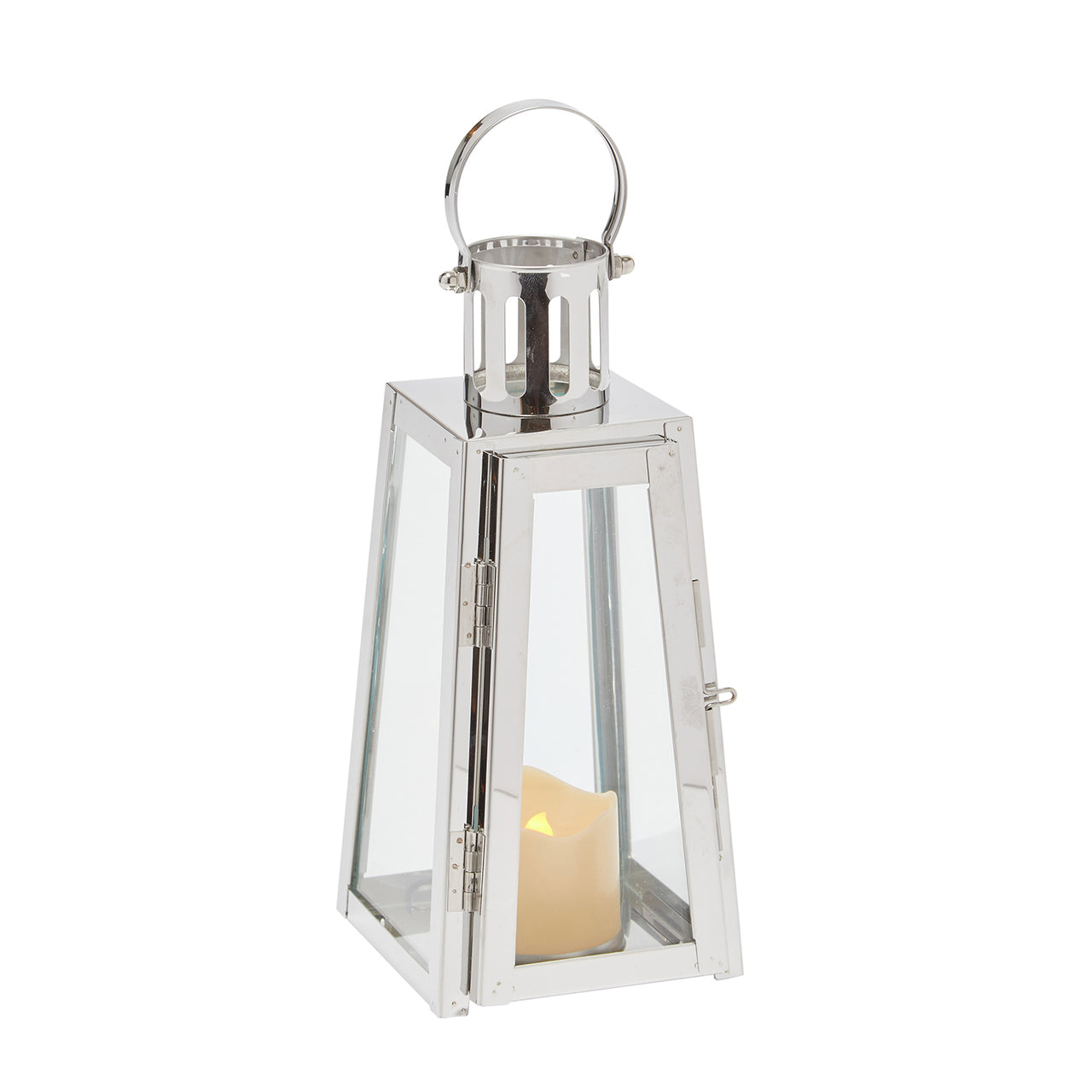 Lanterne Trapèze en Acier Inoxydable avec Bougie LED à Piles