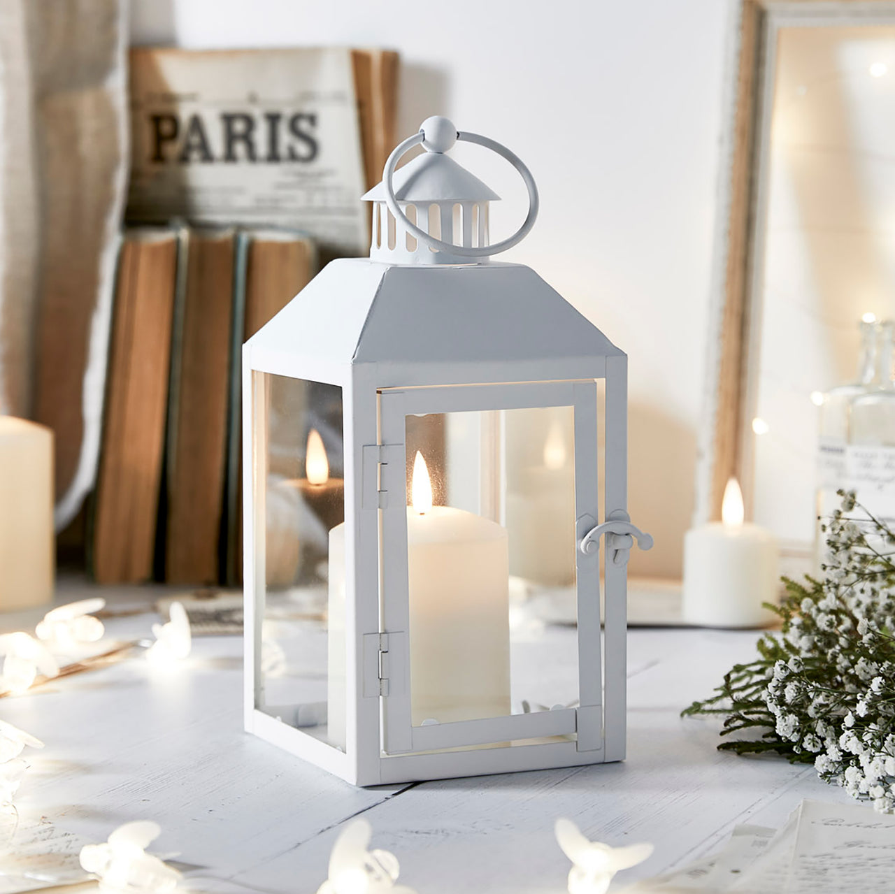 Petite Lanterne d'Extérieure Blanche Arcachon avec Bougie TruGlow®