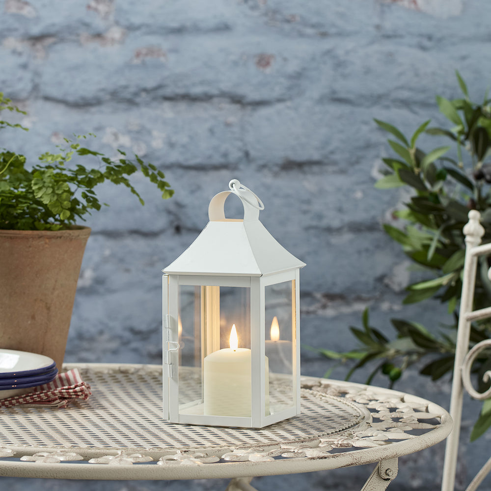 Petite Lanterne de Jardin Albury Blanche de 25 cm avec Bougie TruGlow®