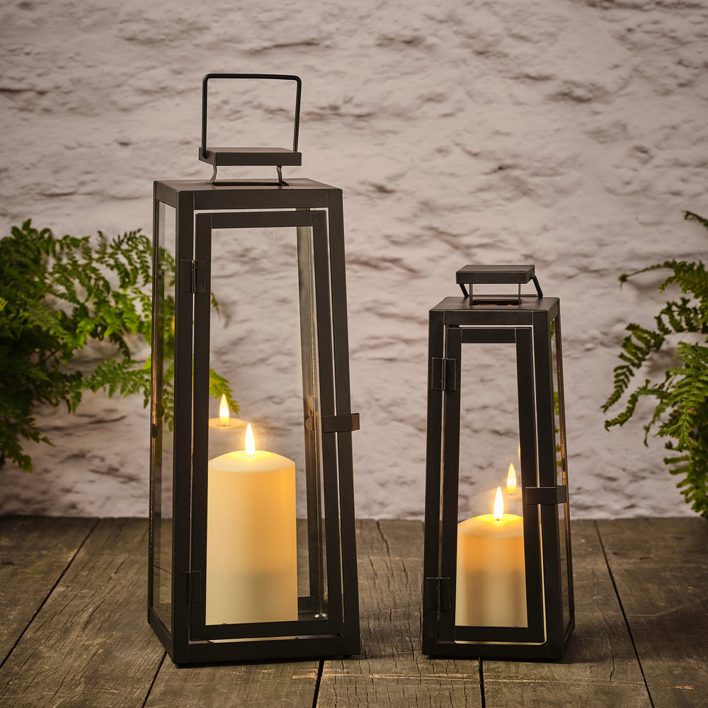 Lot de 2 Lanternes d'Extérieur en Métal Noir avec Bougies TruGlow®