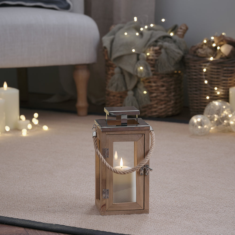 Lanterne en Bois Salcombe de 28 cm avec Bougie TruGlow®