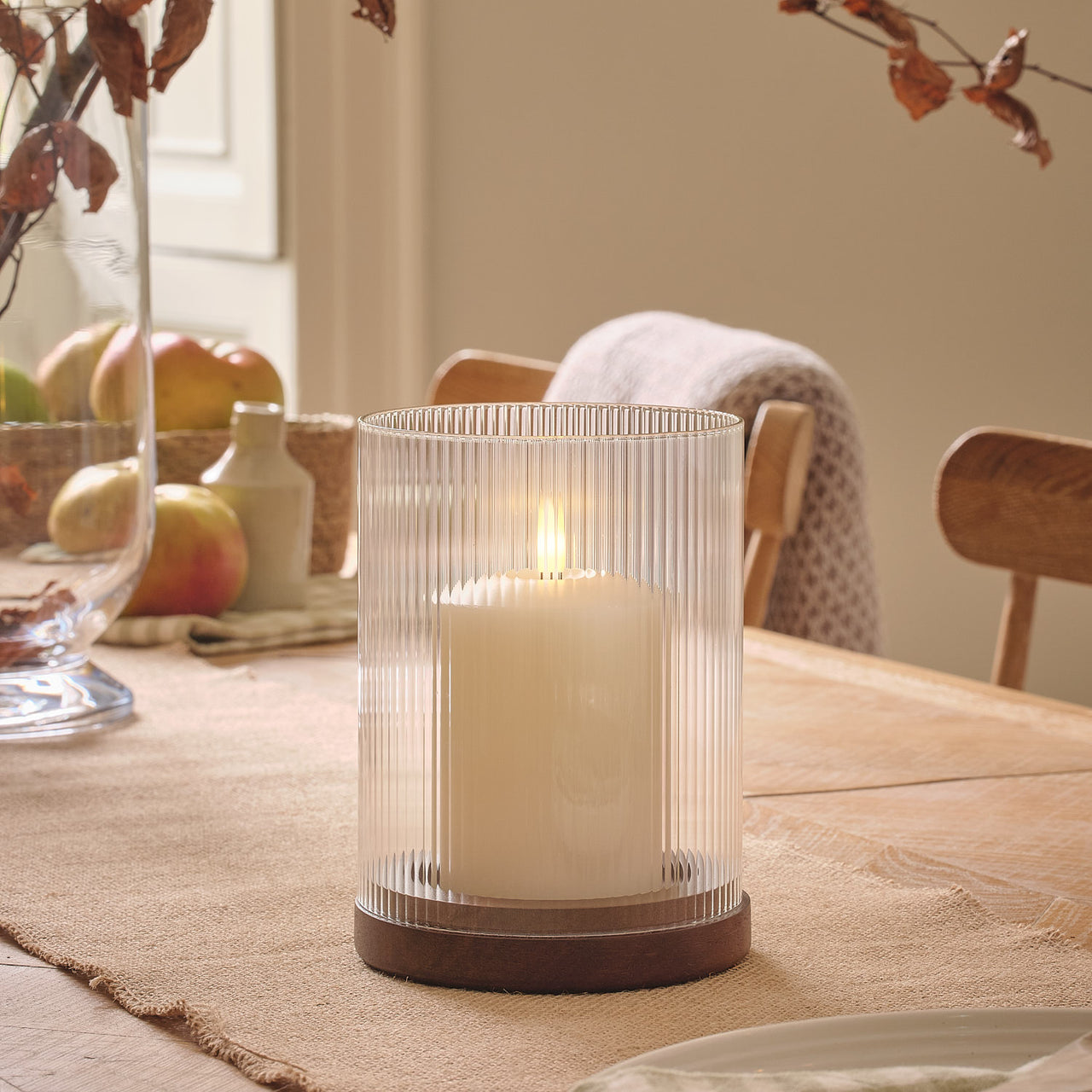 Photophore Hurricane en Verre Rainuré avec Bougie LED TruGlow® et Télécommande