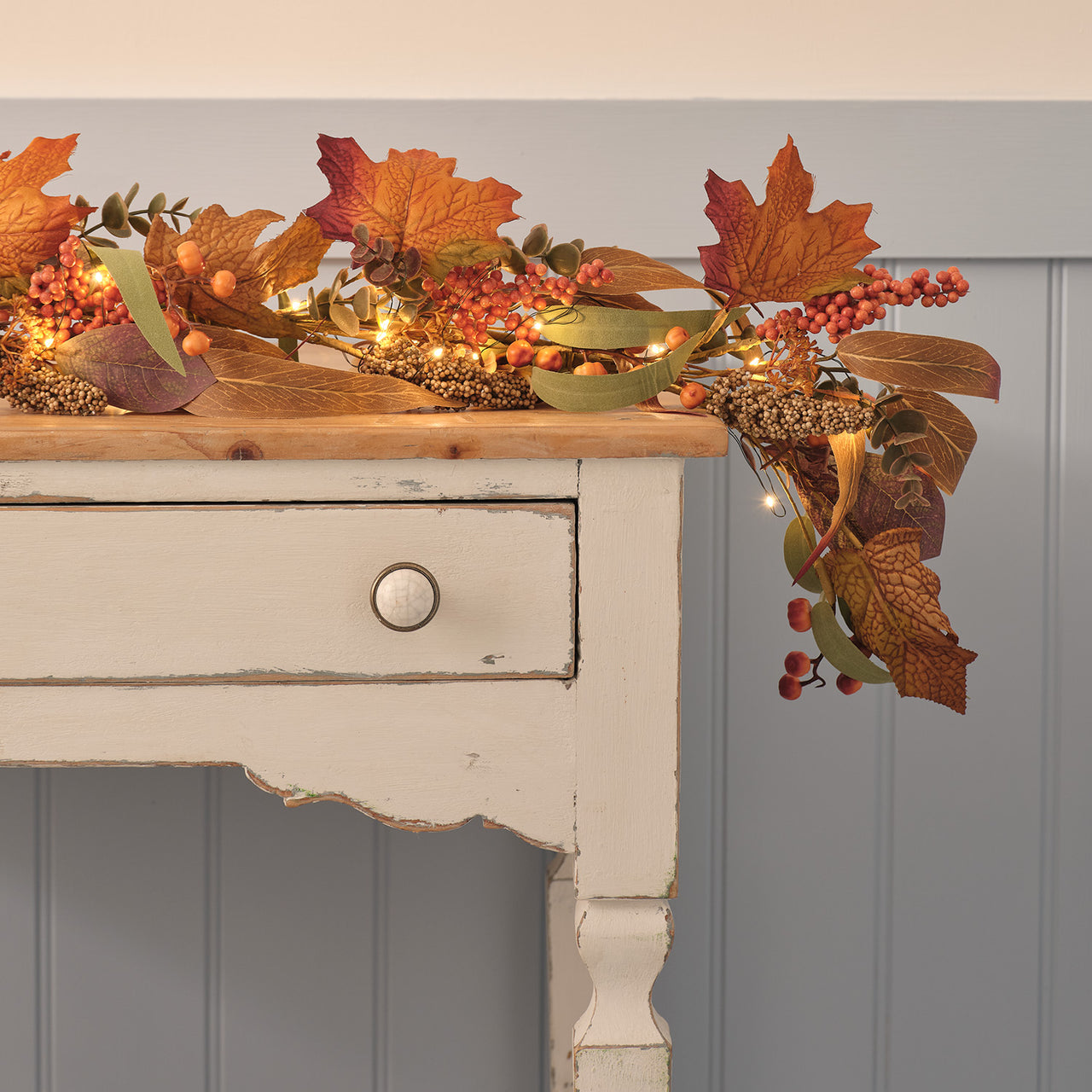 Lot de Couronne et Bouquet Mural d’Automne Pré-éclairés Feuilles d’Érable