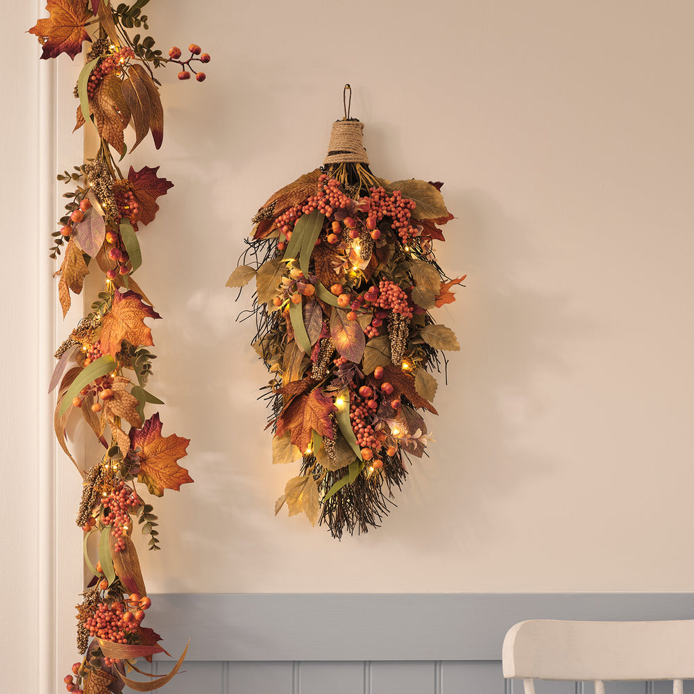 Lot de Couronne et Bouquet Mural d’Automne Pré-éclairés Feuilles d’Érable