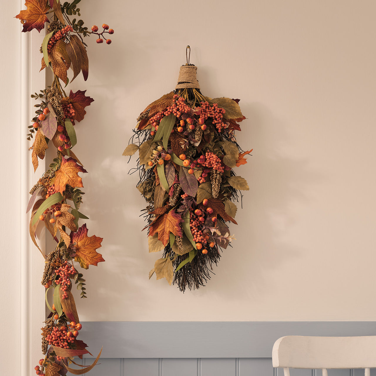 Lot de Couronne et Bouquet Mural d’Automne Pré-éclairés Feuilles d’Érable