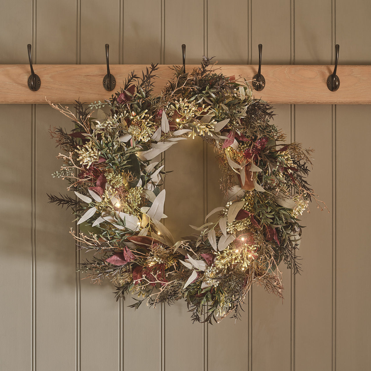 Couronne Automne Hiver Pré-éclairée de 60 cm