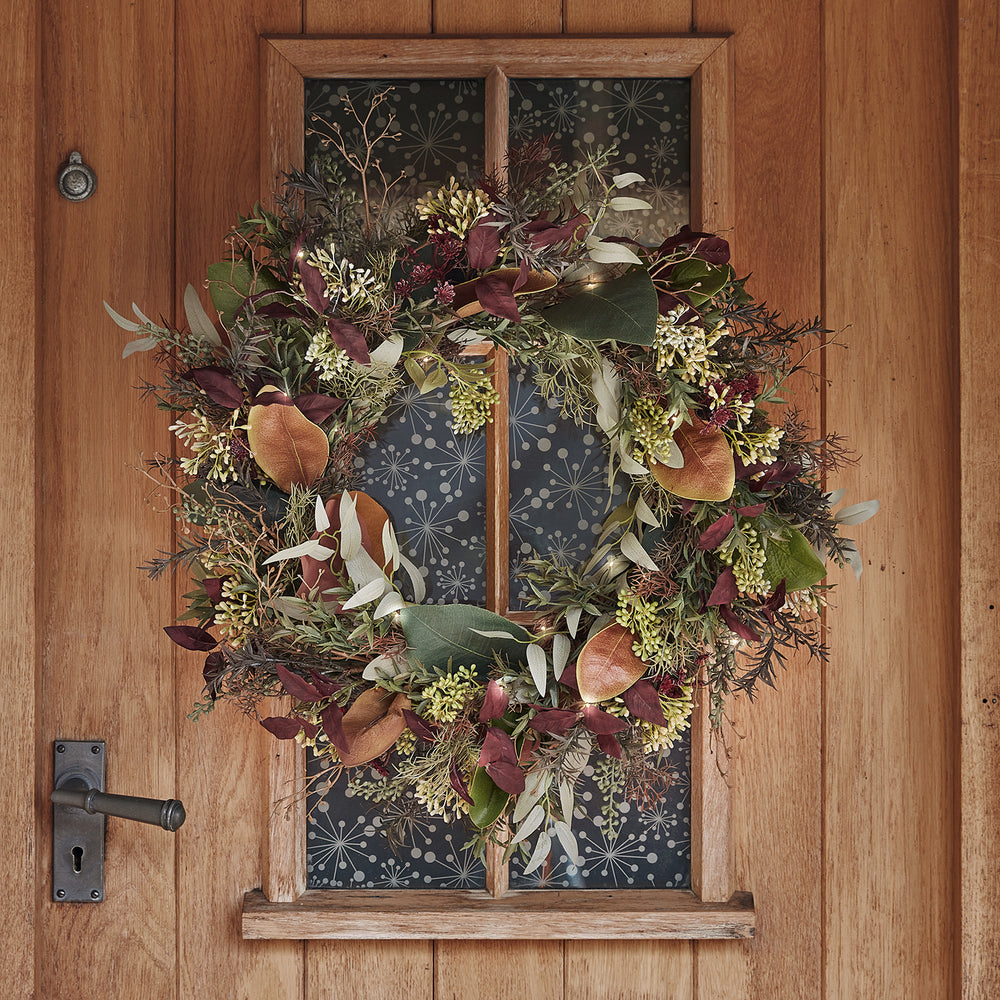 Couronne Automne Hiver Pré-éclairée de 60 cm