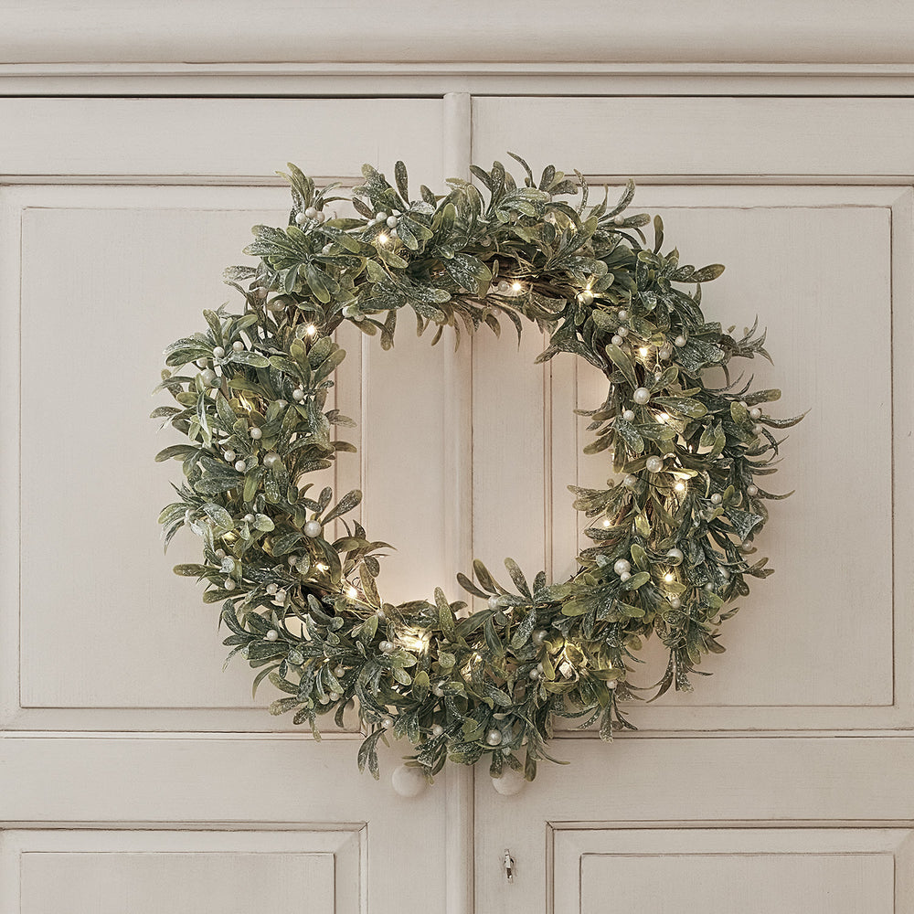 Couronne de Noël Pré-éclairée en Gui de 62 cm
