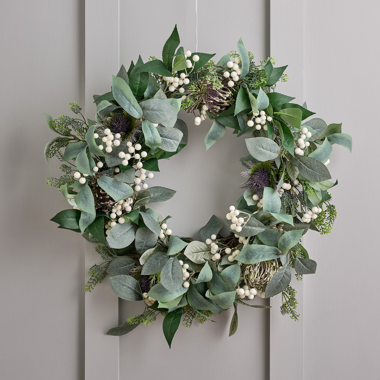 Couronne de Noël Pré-éclairée à Baies Blanches de 60 cm