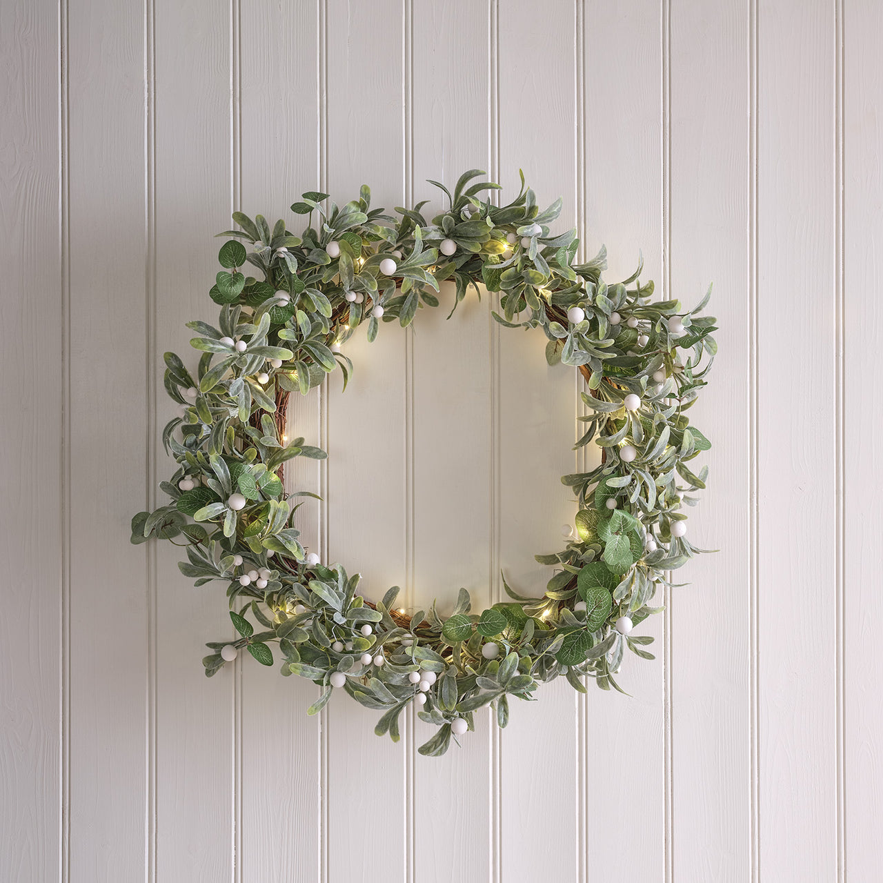 Lot de Couronne et Guirlande de Noël Pré-éclairée en Gui et Eucalyptus