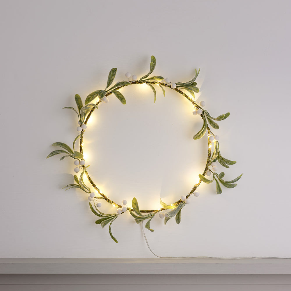 Couronne de Noël Minimaliste Pré-éclairée en Gui de 25 cm