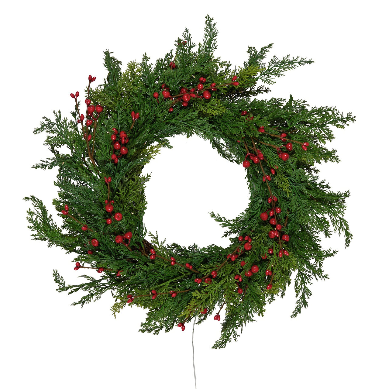 Couronne de Noël Pré-éclairée aux Baies Rouges