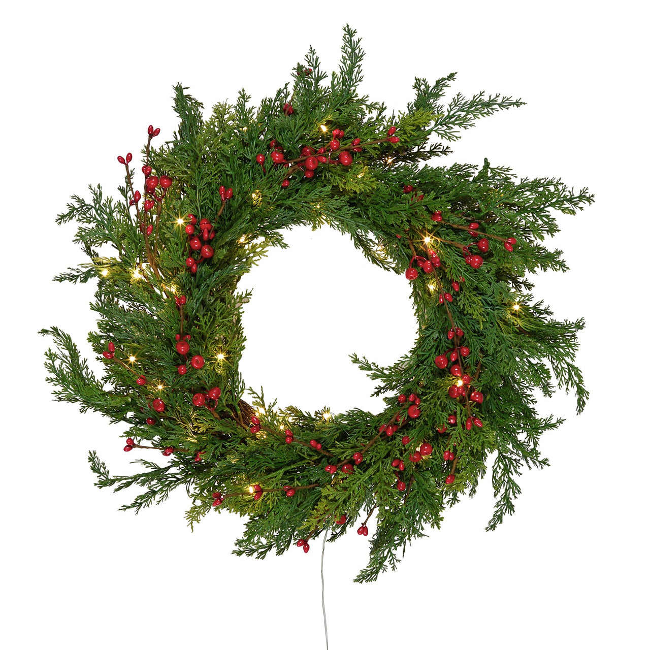 Couronne de Noël Pré-éclairée aux Baies Rouges