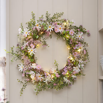 Couronne pré-éclairée de Marguerites Pastel