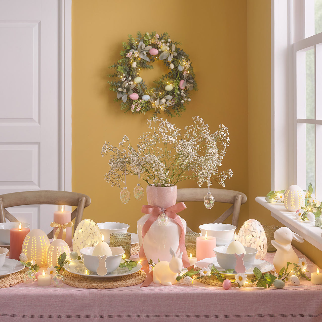 Couronne Pré-Éclairée Œufs de Pâques de 50 cm