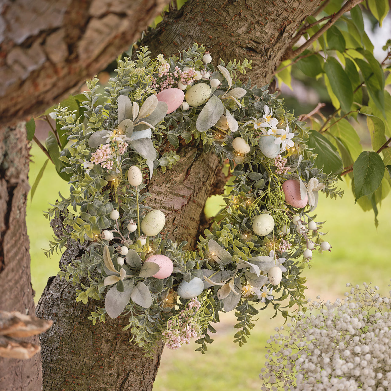 Couronne Pré-Éclairée Œufs de Pâques de 50 cm