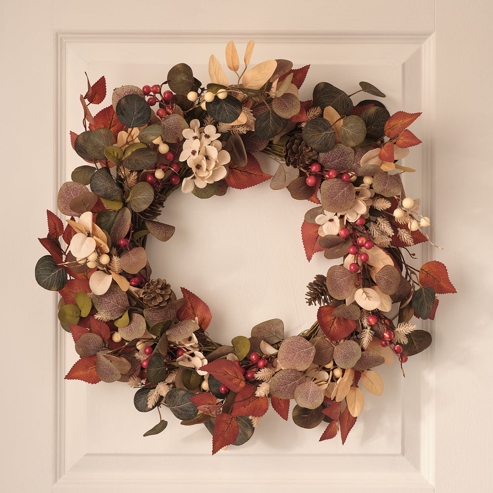 Couronne d’Automne Pré-éclairée Feuillage et Baies 40 cm