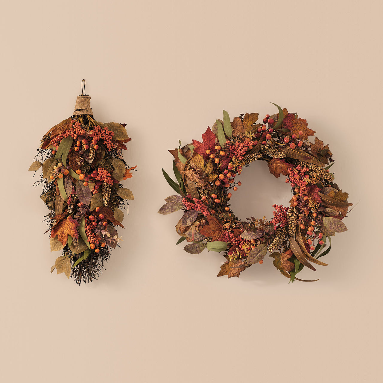 Lot de Couronne et Bouquet Mural d’Automne Pré-éclairés Feuilles d’Érable