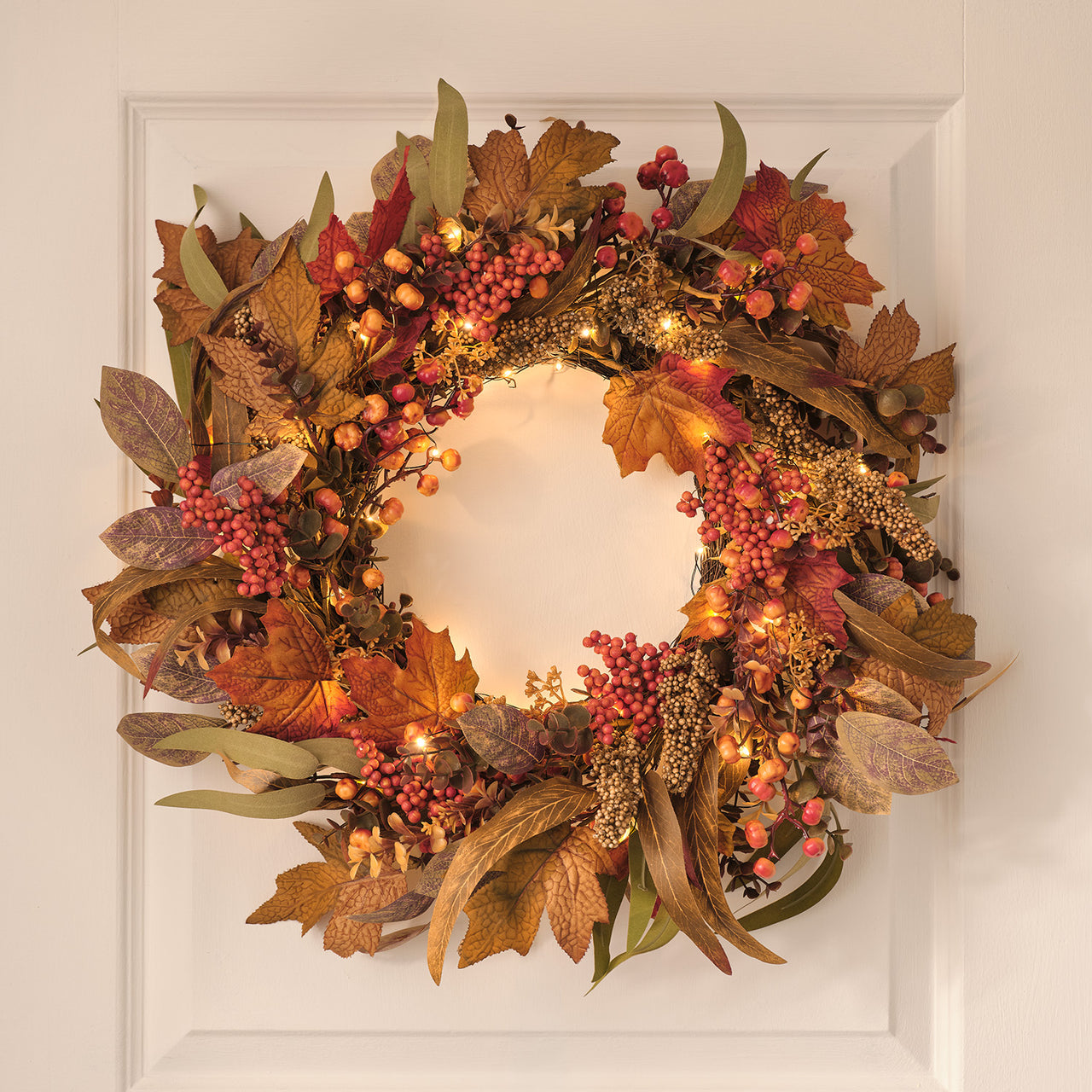Couronne d’Automne Pré-éclairée Feuilles d’Érable de 60 cm