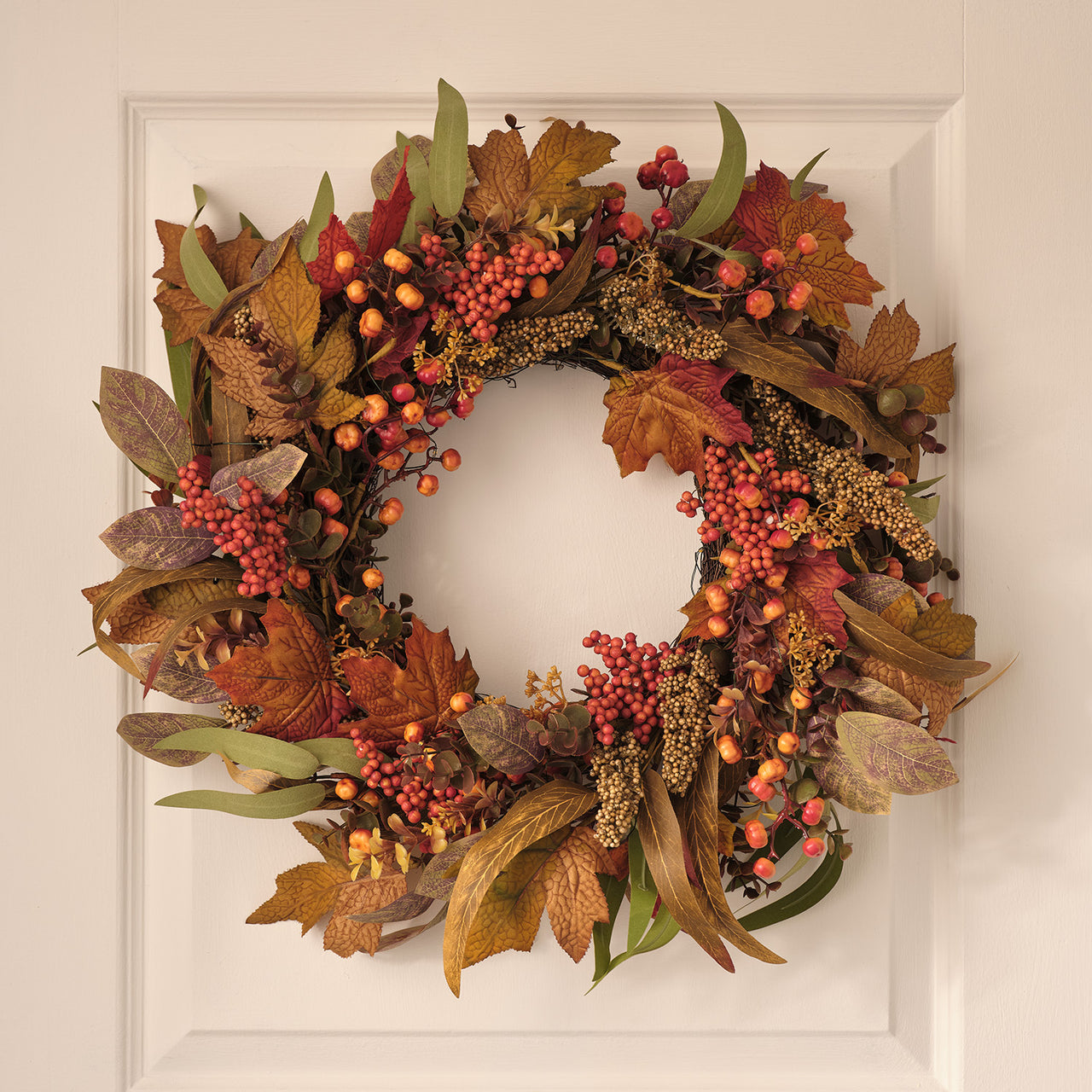 Couronne d’Automne Pré-éclairée Feuilles d’Érable de 60 cm