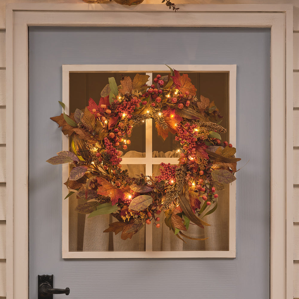 Couronne d’Automne Pré-éclairée Feuilles d’Érable de 60 cm