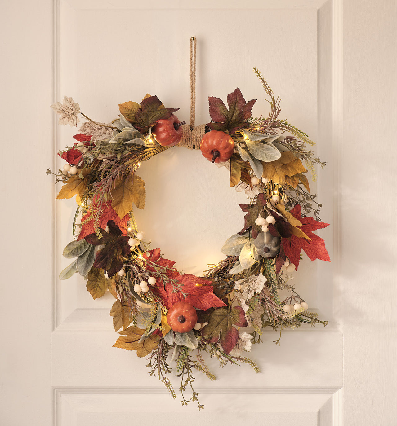 Couronne d’Automne Pré-éclairée Jardin de Citrouilles de 50 cm