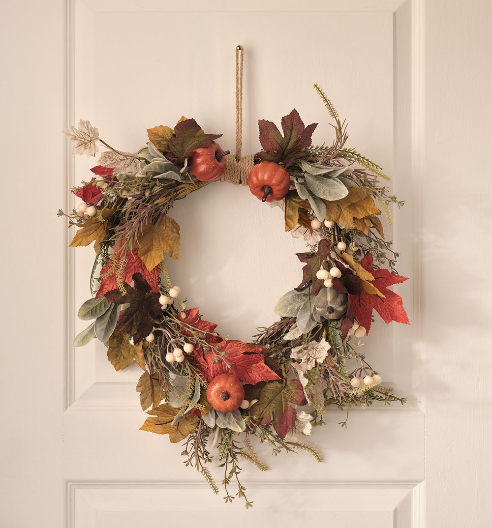 Couronne d’Automne Pré-éclairée Jardin de Citrouilles de 50 cm