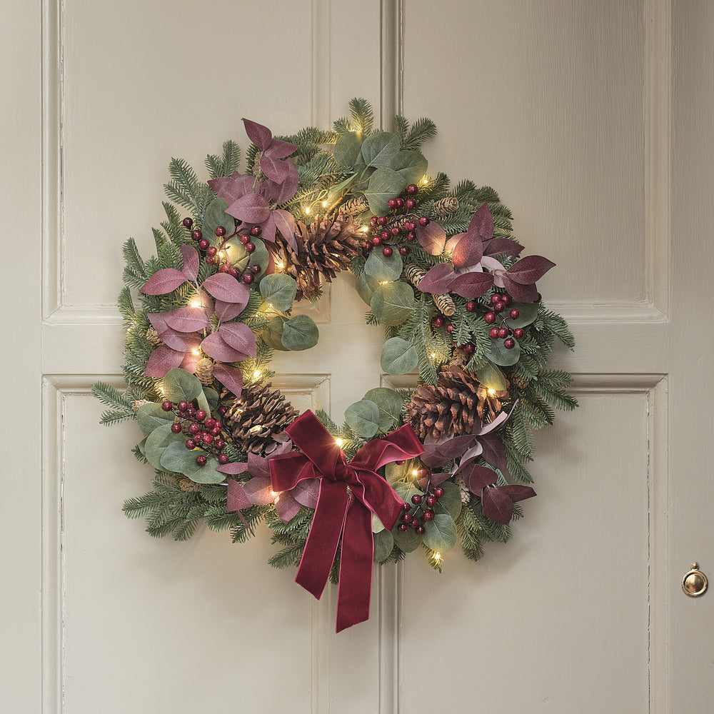 Couronne de Noël d’Extérieur Pré-éclairée Esprit de Noël de 60 cm
