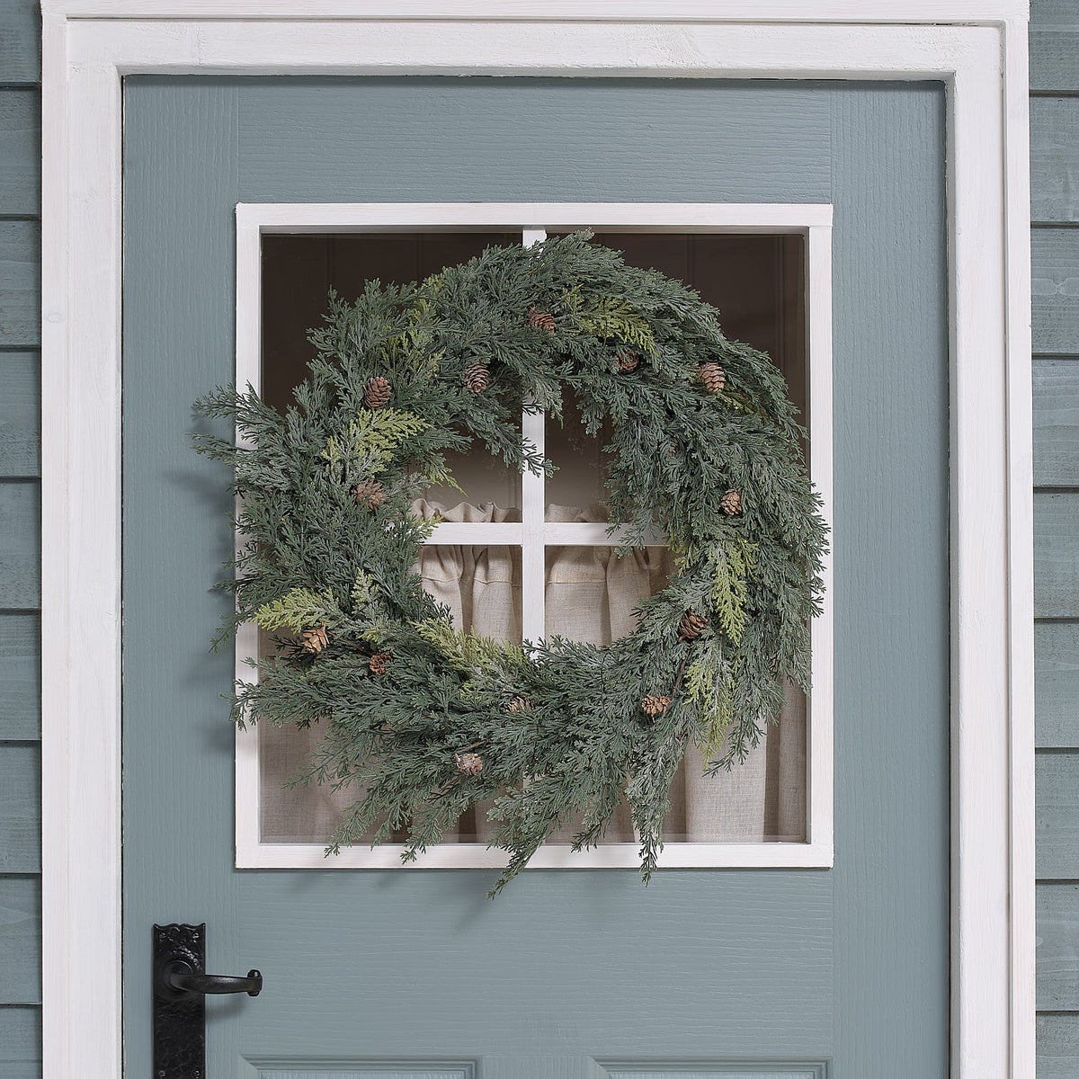 Couronne de Noël d’Extérieur Pré-éclairée Conifère et Pommes de Pin de 60 cm Effet Givré
