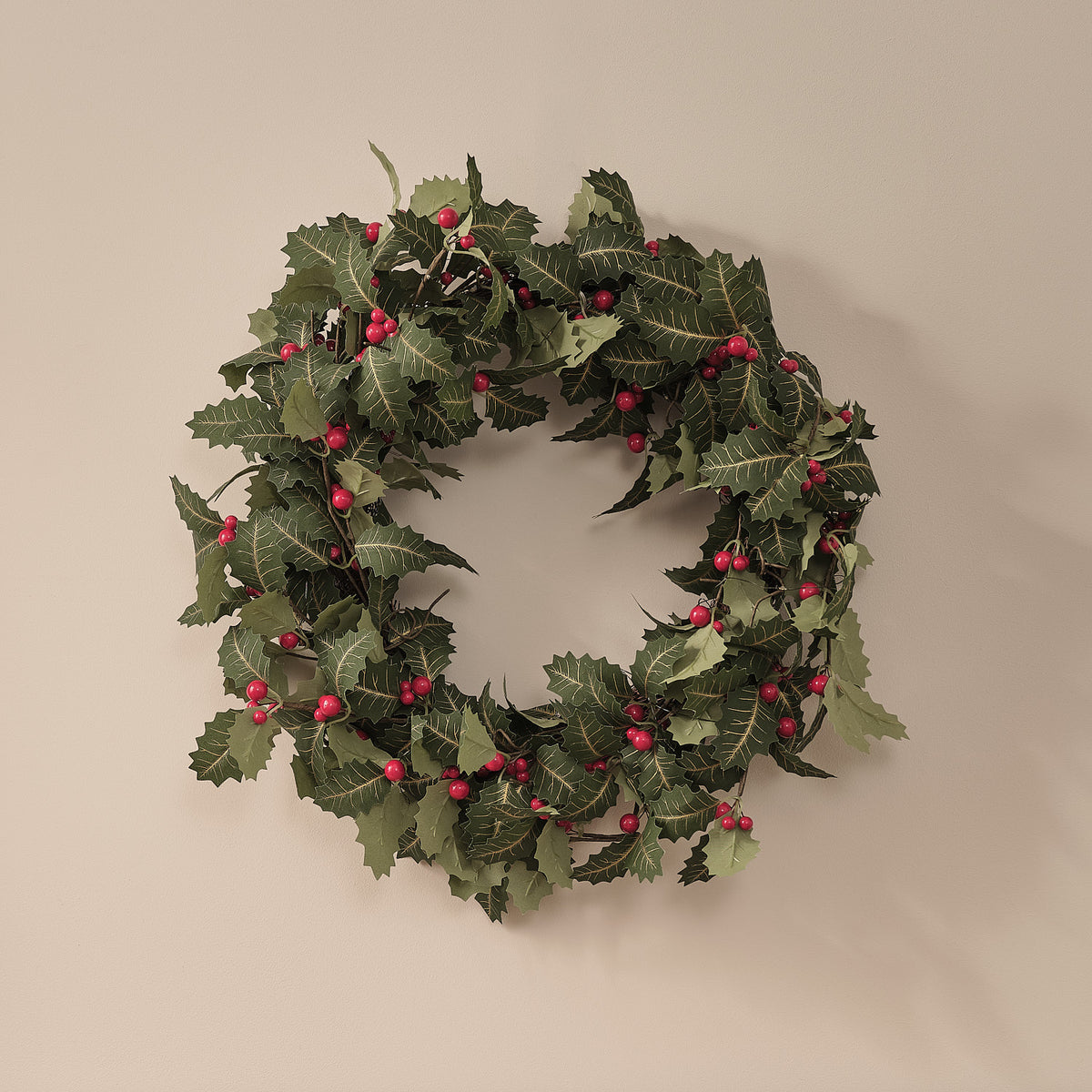 Couronne de Noël d’Extérieur Pré-éclairée Houx Classique de 60 cm