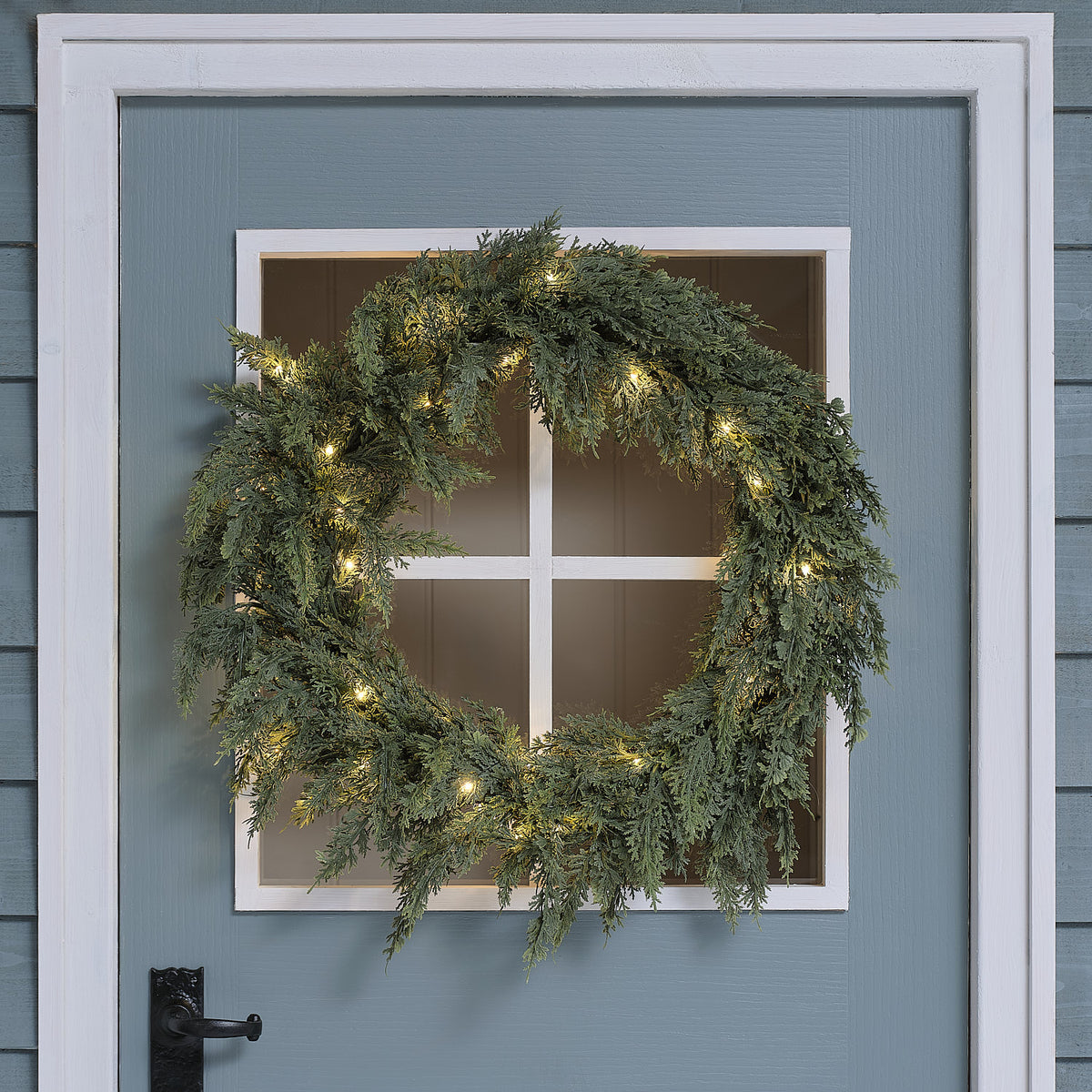 Couronne de Noël d’Extérieur Pré-éclairée Conifère et Pommes de Pin de 60 cm