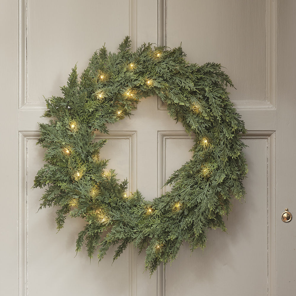 Couronne de Noël d’Extérieur Pré-éclairée Conifère et Pommes de Pin de 60 cm