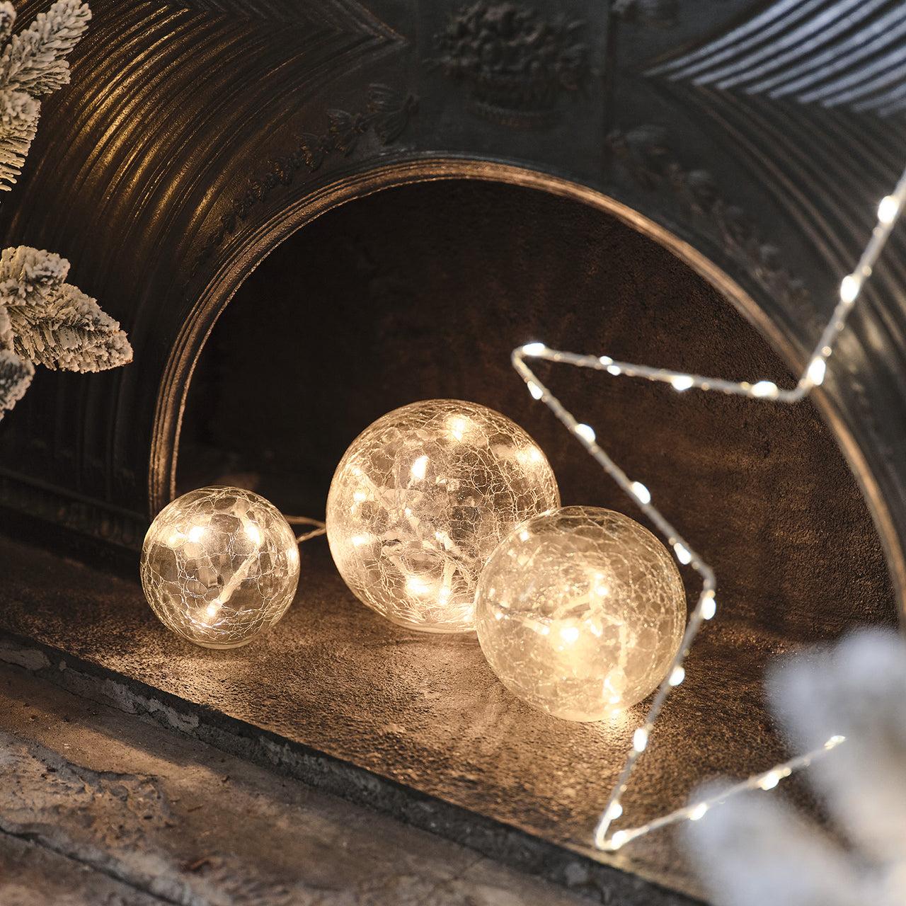 3 Boules Lumineuses en Verre Craquelé à Brancher ou à PIles
