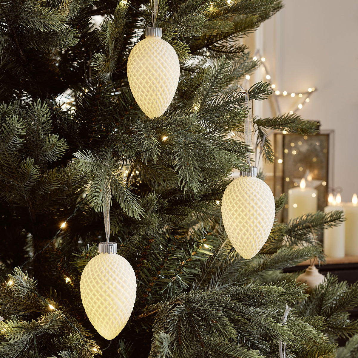 Lot de 3 Pommes de Pin Lumineuses en Céramique