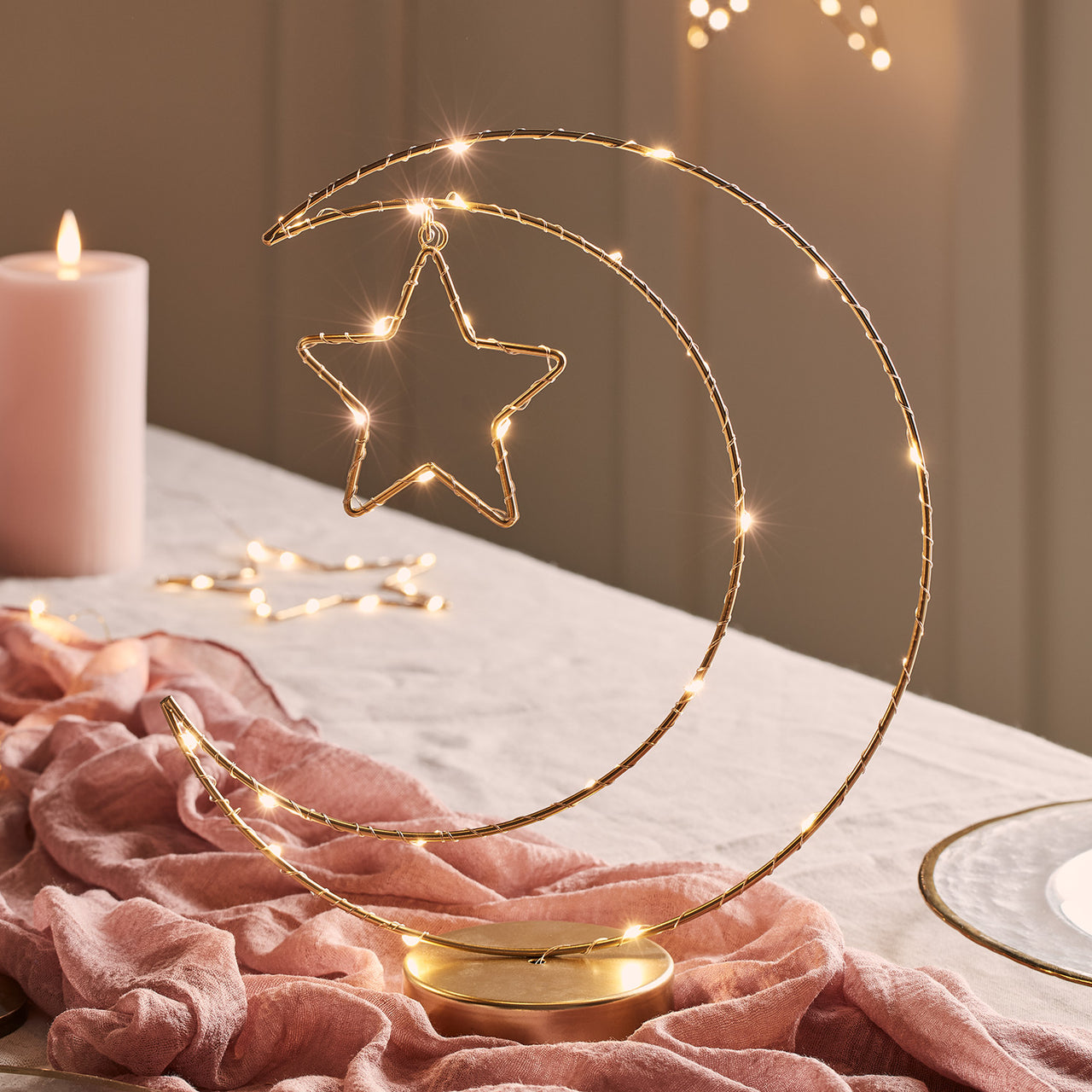 Lampe de Table Croissant de Lune et Étoile Dorées pour le Ramadan