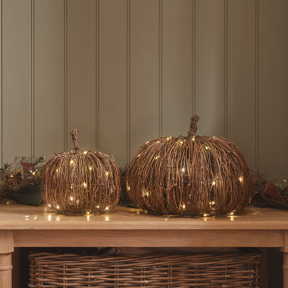 Lot de 2 Citrouilles Lumineuses en Rotin