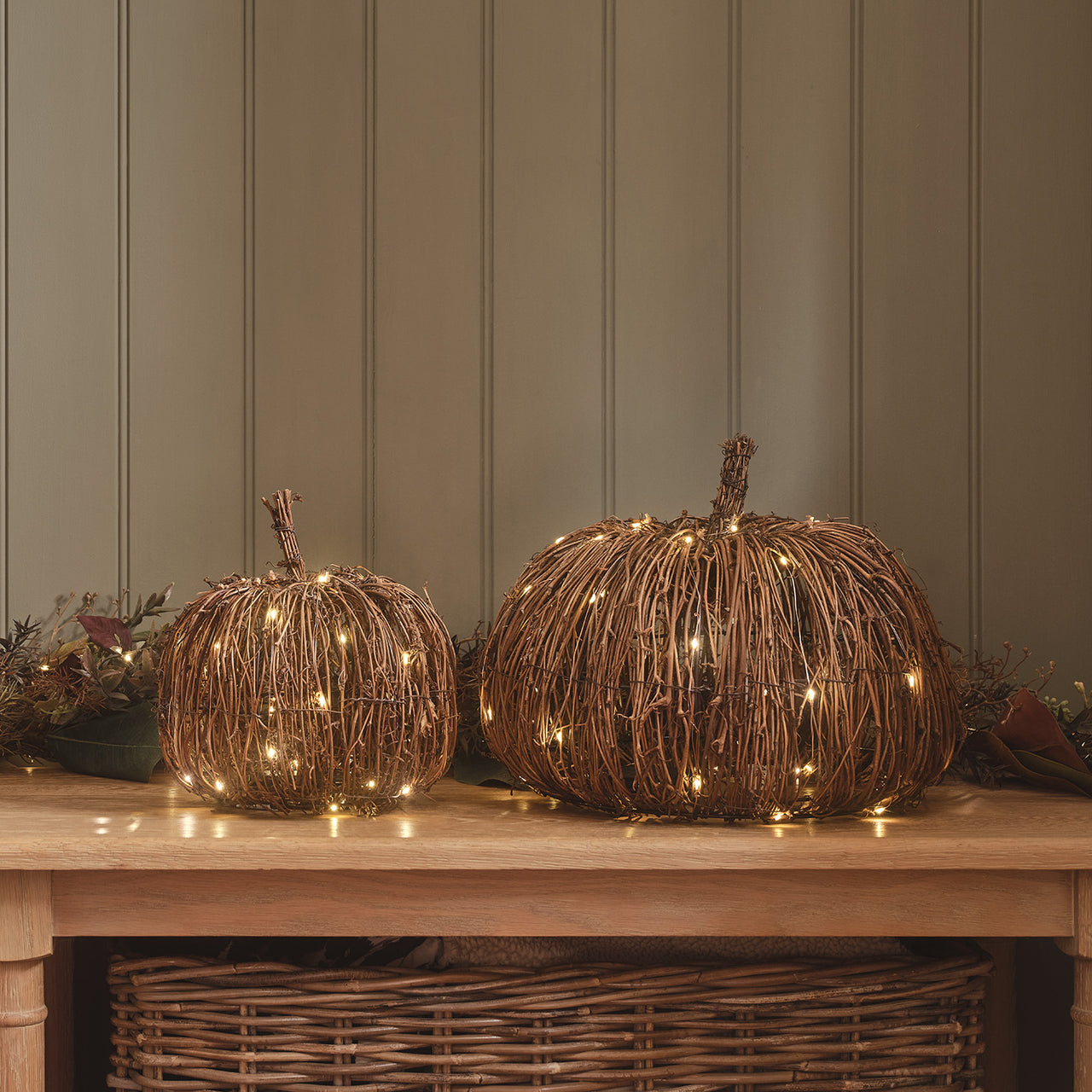 Lot de 2 Citrouilles Lumineuses en Rotin