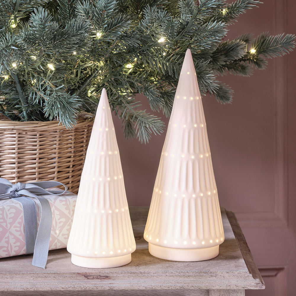Lot de 2 Sapins Lumineux en Céramique à LED Blanc Chaud