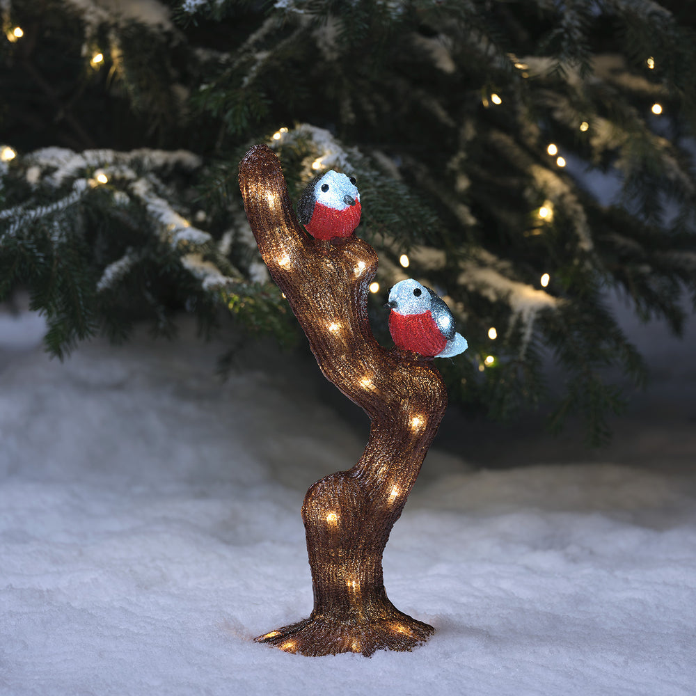 Oiseaux en Acrylique sur une Branche, Figurine Lumineuse de 46 cm