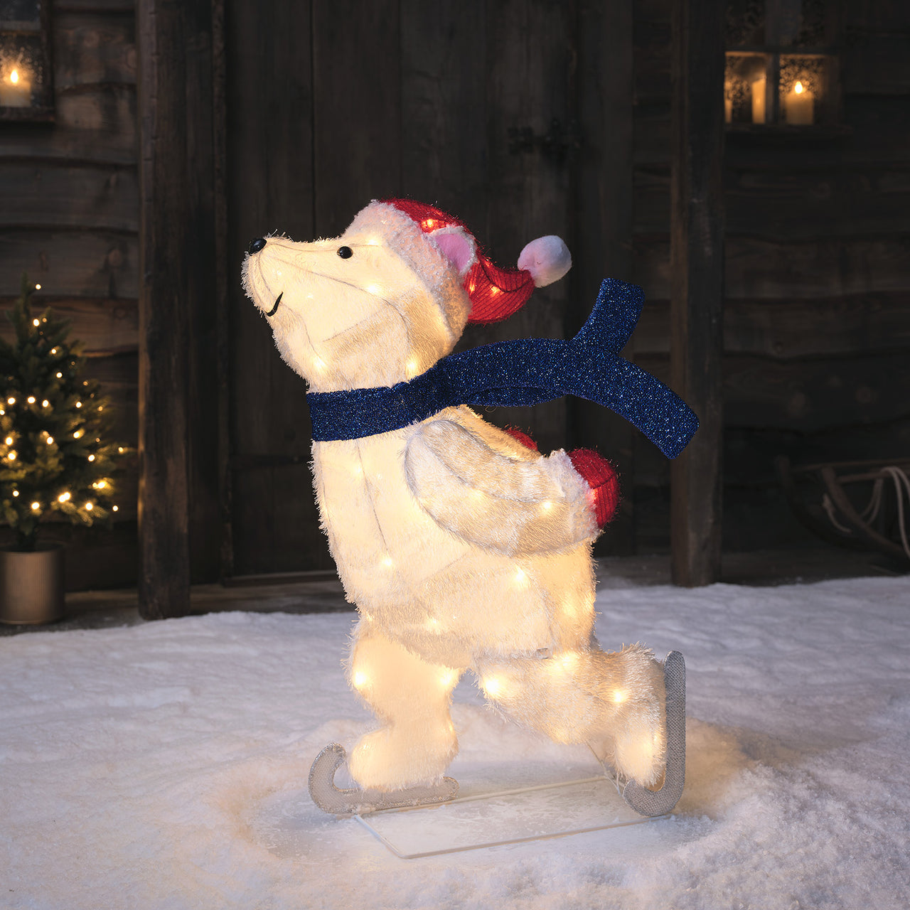 Lot de Figurines Lumineuses Ours Polaire sur Patins à Glace et Hibou sur Ski