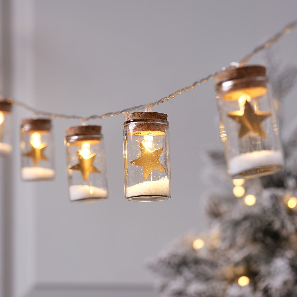 Guirlande Lumineuse à 10 LED Mini Flacons en Verre avec Étoiles Dorées